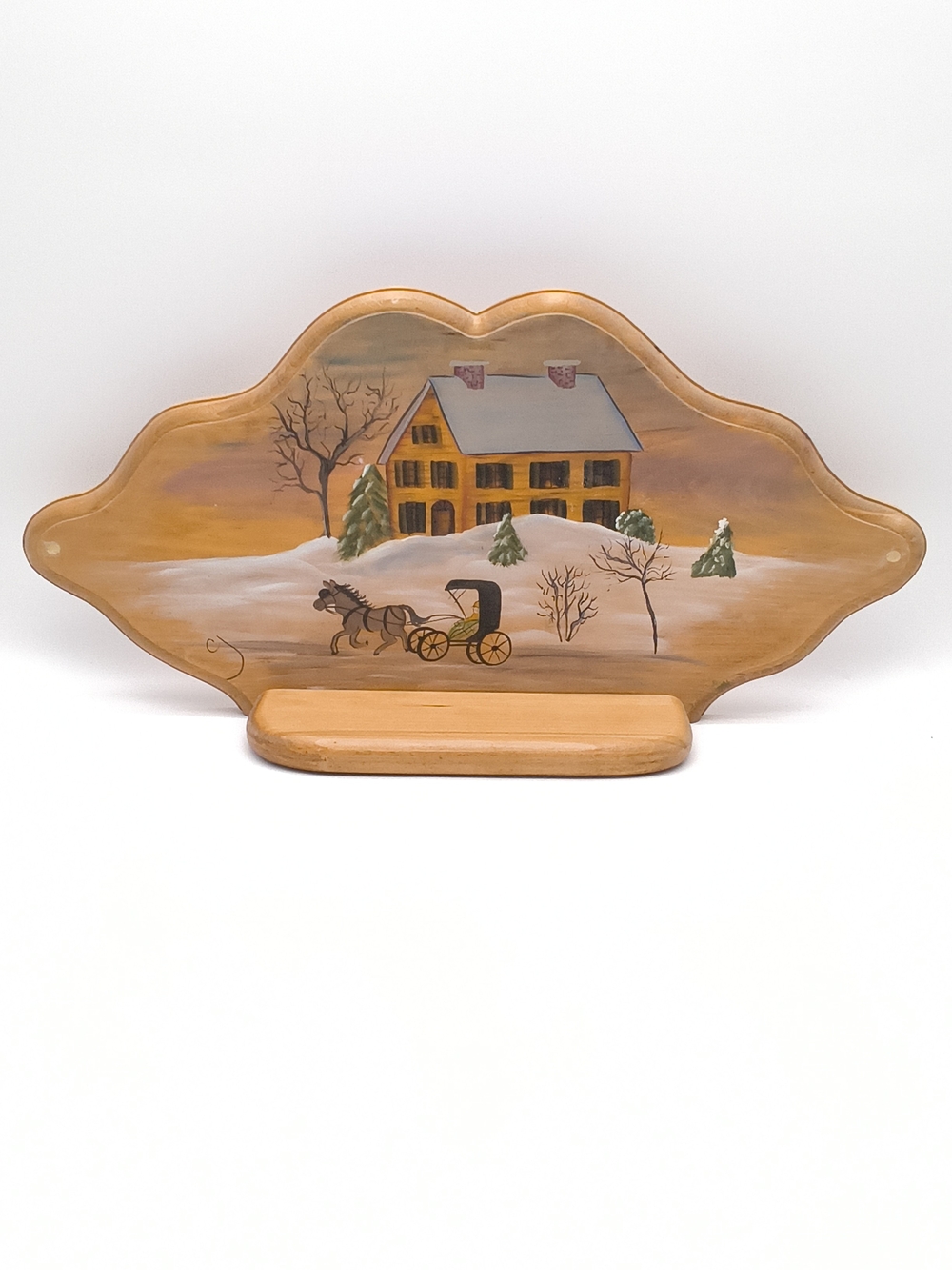 Vintage Hand Painted Wood Wall Shelf - Winter Folk Art Country Cabin Decor